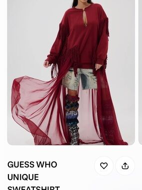 AKIRA Burgundy High-Low Fringe Maxi Shirt Overlay
